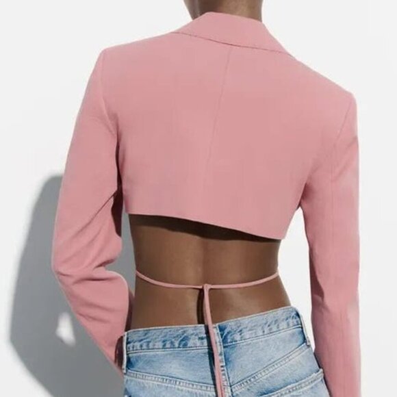 ZARA Cropped Stitch Detail Blazer Sz Medium Pink - Picture 4 of 9